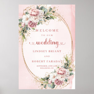 Elegant roséguld kindblush blomsterlig välkomstsky poster