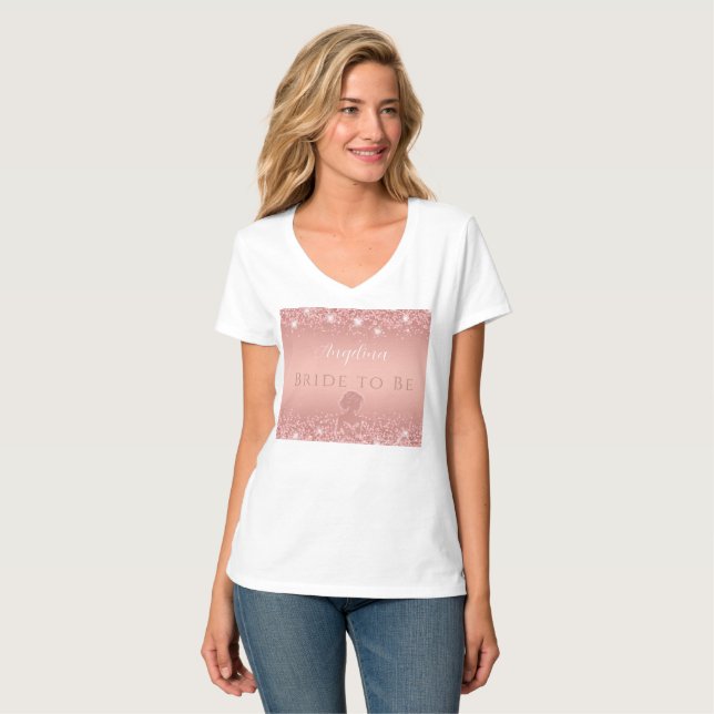 Elegant roséguld lyxig bröllopsfest med skimrande  t shirt (Hel framsida)