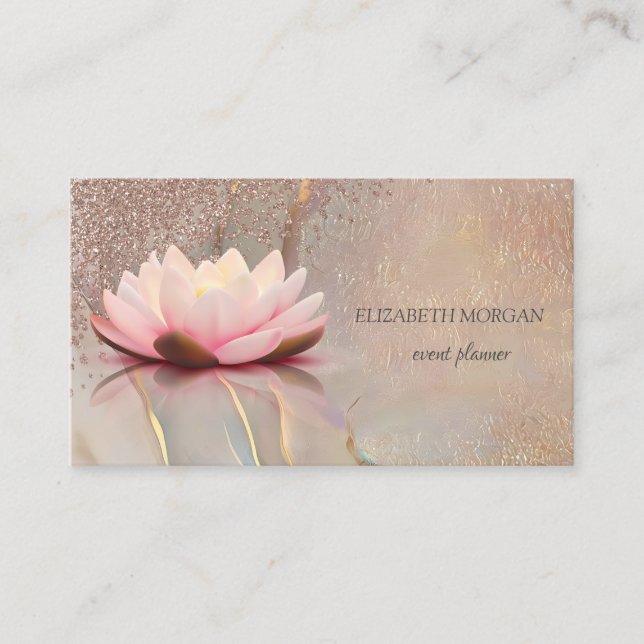 Elegant roséguld med diamanter och opal lotus visitkort (Framsida)