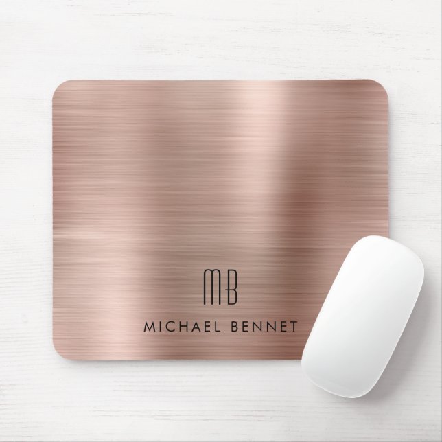Elegant roséguld metallisk monogramnamn musmatta (Med mus)