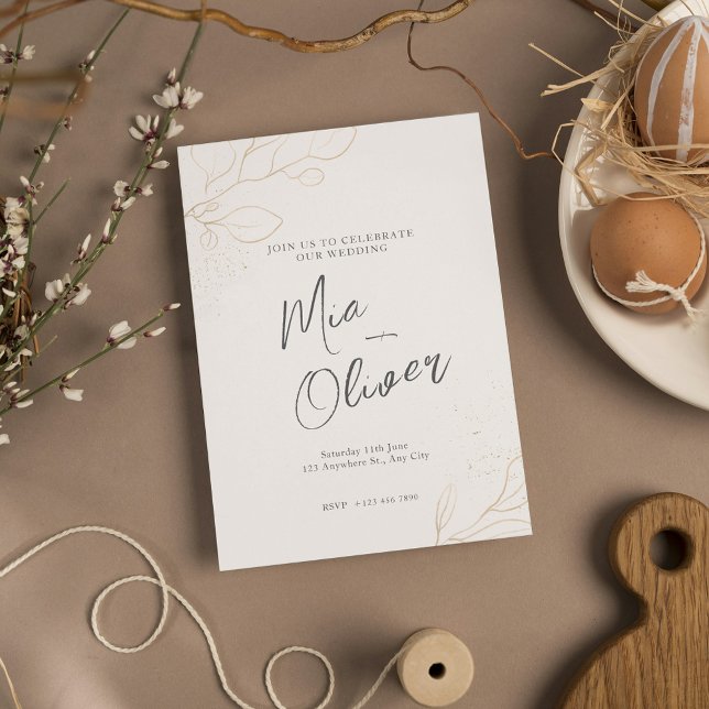 Elegant Roséguld Modern Kalligrafi Bröllop  Inbjudningar (Elegant Blush Gold Modern Calligraphy Wedding)