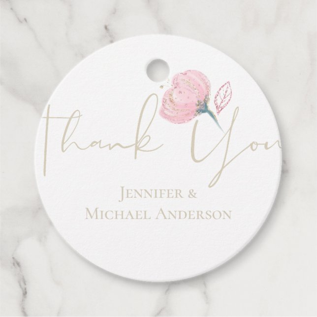 Elegant roséguld modern weddingglitter gåvor etiketter (Framsida)