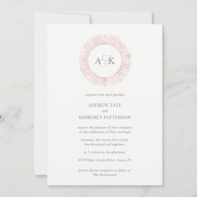 Elegant roséguld monogram bröllopsinbjudan inbjudningar (Framsida)