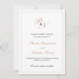 Elegant roséguld monogram formell bröllop spara datumet