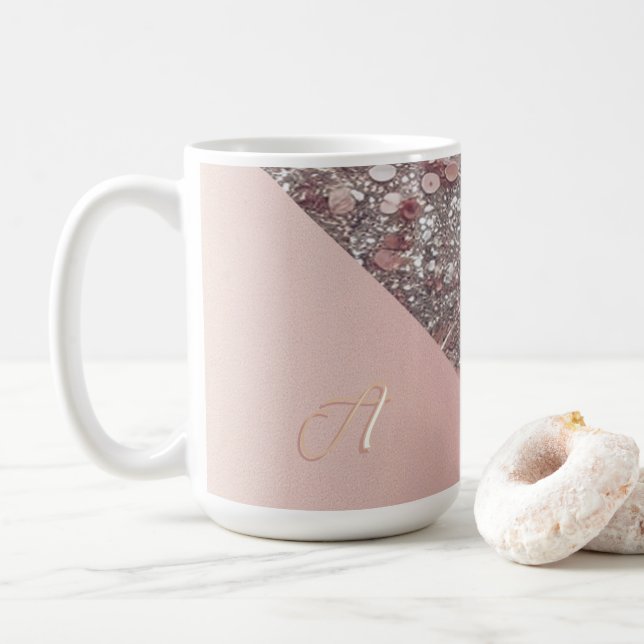 Elegant roséguld monogram kaffemugg (Med munk)
