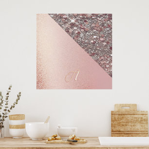 Elegant roséguld monogram poster