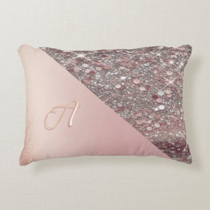 Elegant roséguld monogram prydnadskudde