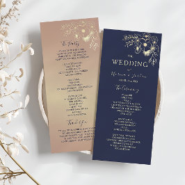 Elegant roséguld och marinblå vigselceremoni program
