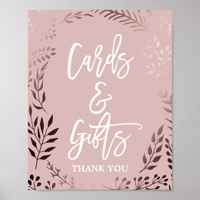 Elegant roséguld och rosa kort- och presentskylt poster (Framsidan)