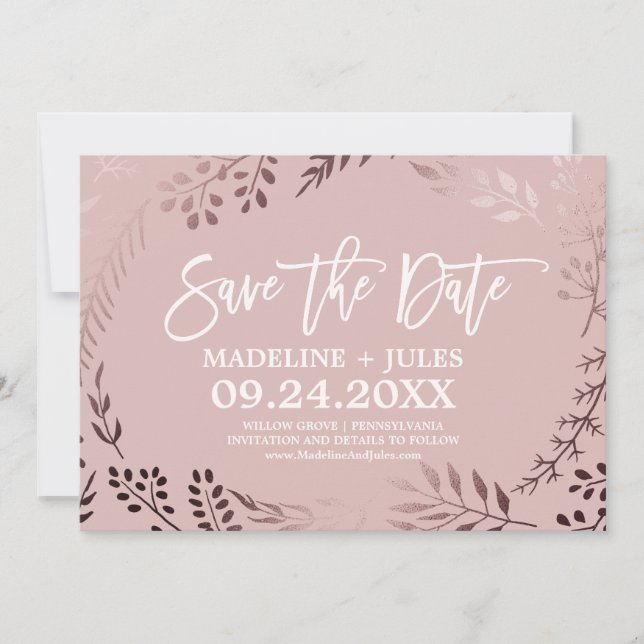 Elegant roséguld och rosa "Save the Date"-kort Spara Datumet (Framsida)