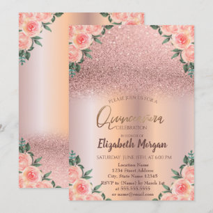 Elegant Roséguld Ombre Blommig Quinceañera Inbjudningar