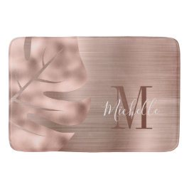 Elegant roséguld palmbladmonogram badrumsmatta