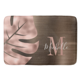 Elegant roséguld palmbladmonogram badrumsmatta