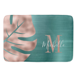 Elegant roséguld palmgren bladmonogram badrumsmatta