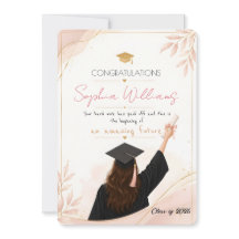 Elegant roséguld & rosa blomster- examenskort