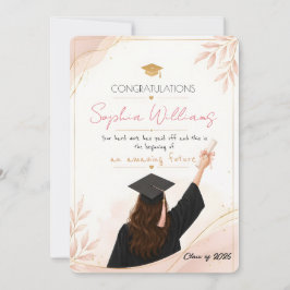 Elegant roséguld & rosa blomster- examenskort tack kort
