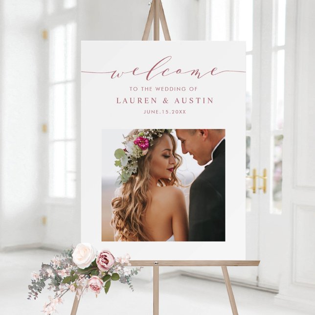 Elegant roséguld script fotobrylloppshälsning poster (Skapare uppladdad)