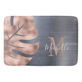 Elegant roséguld silvergrå monogram badrumsmatta
