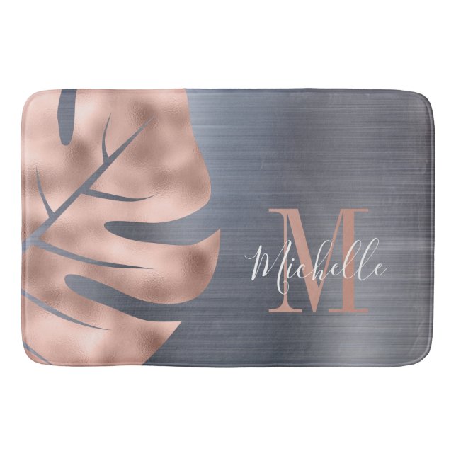 Elegant roséguld silvergrå monogram badrumsmatta (Framsidan)