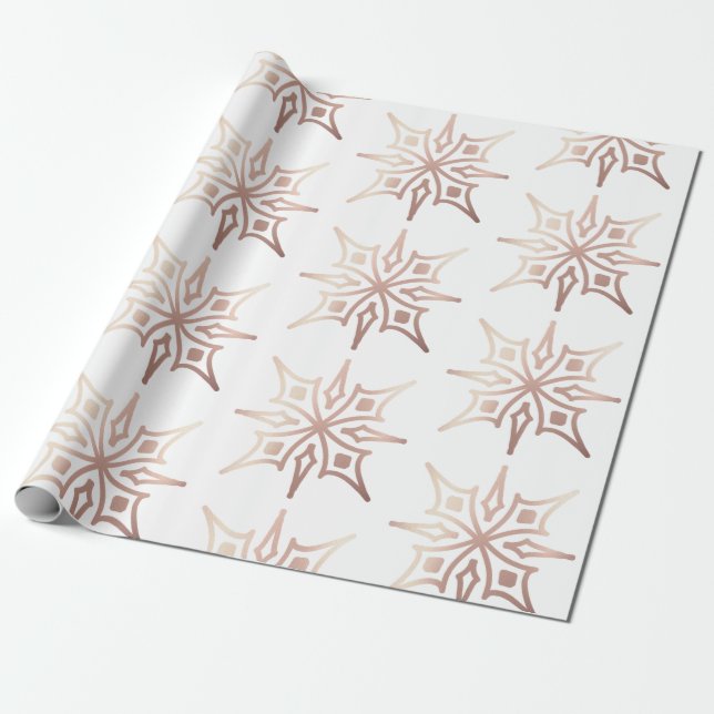 Elegant roséguld snöflinga vit julklappspresent  presentpapper (Utrullad)