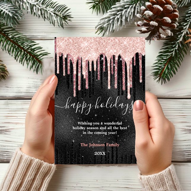 Elegant roséguld svart nyår julhälsning kort (Skapare uppladdad)