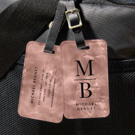Elegant roséguldmonogram bagagebricka