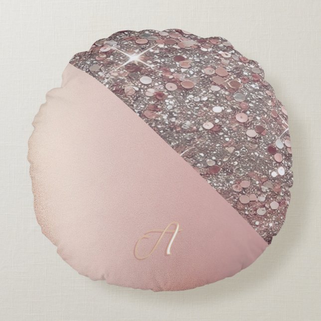Elegant roséguldmonogram rund kudde (Framsidan)