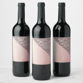 Elegant roséguldmonogram vinflaska etikett