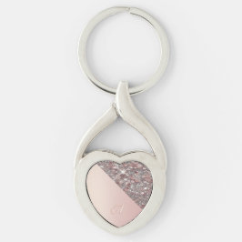 Elegant roséguldmonogramnyckelring twisted heart silverfärgad nyckelring