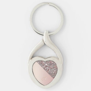 Elegant roséguldmonogramnyckelring twisted heart silverfärgad nyckelring