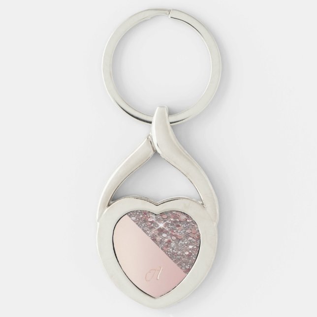 Elegant roséguldmonogramnyckelring twisted heart silverfärgad nyckelring (Framsidan)