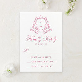Elegant Rosekvarts Blommig Krön Monogram Bröllop OSA Kort