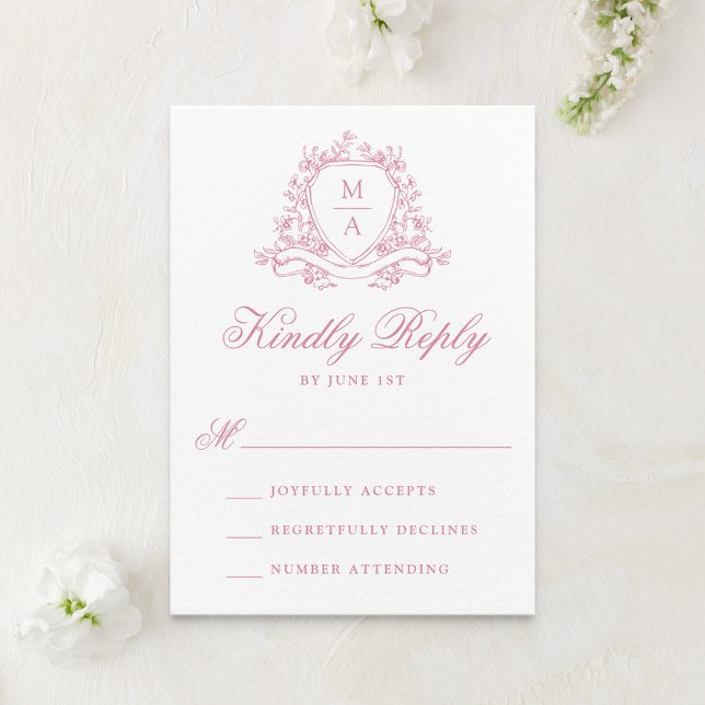 Elegant Rosekvarts Blommig Krön Monogram Bröllop OSA Kort (Skapare uppladdad)