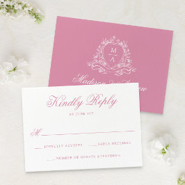 Elegant Rosekvarts Blommig Kröningsmonogram Bröllo OSA Kort