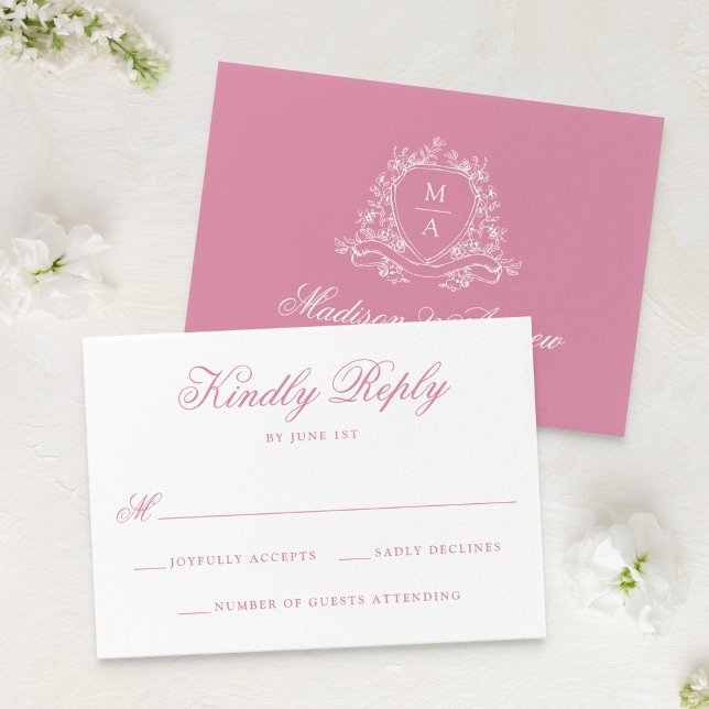 Elegant Rosekvarts Blommig Kröningsmonogram Bröllo OSA Kort (Skapare uppladdad)