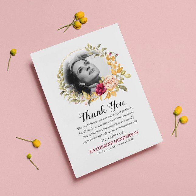 Elegant rosenkrans foto med kondoleanser och minne tack kort (Skapare uppladdad)