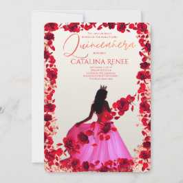 Elegant rosenskära blomster-quinceañera inbjudningar