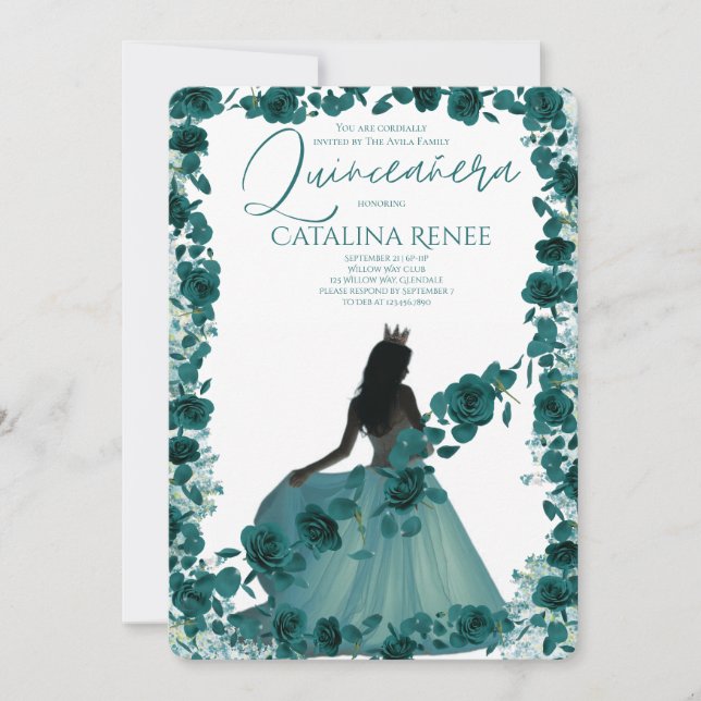 Elegant rosenskära blomster-quinceañera inbjudningar (Framsida)