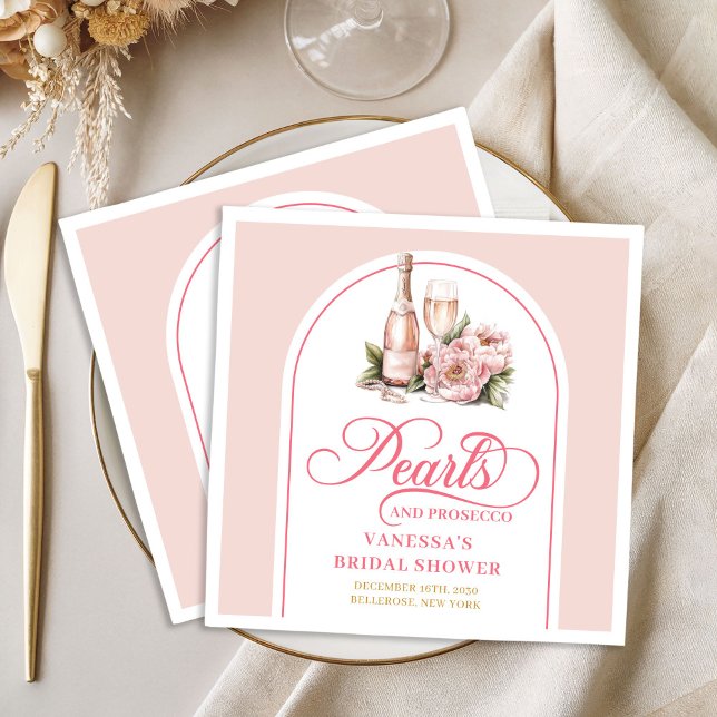 Elegant Rosenskiftande och Guld Pärlor Bröllopsdus Pappersservett (Elegant Blush and Gold Pearls Bridal Shower Napkin)
