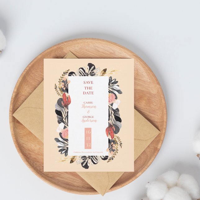 Elegant rosenskiftning & marinblå blomsterbröllop  (Elegant Blush & Navy Floral Wedding Save the Date Invitation)