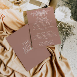Elegant rosenträdgård blomster boho bröllopsdetalj tilläggskort