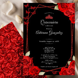 Elegant Roses and Crown Red Quinceanera  Inbjudningar