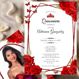 Elegant Roses and Crown Red Quinceanera  Inbjudningar