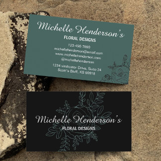 Elegant rosillustration vit typografi florist visitkort
