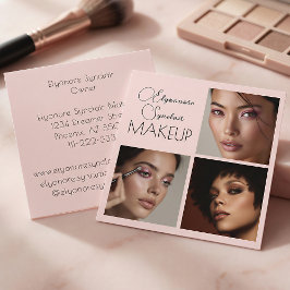 Elegant Röslätt Rosa Svart Script 3 Foto Makeup Fyrkantigt Visitkort