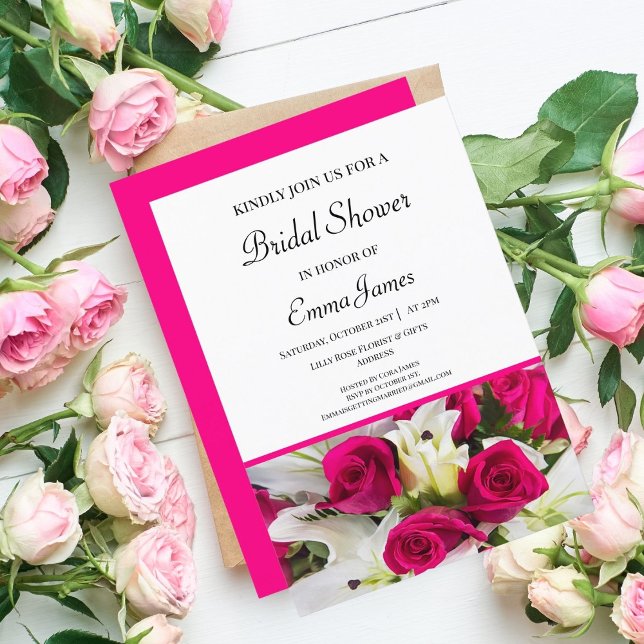 Elegant  Rosor & Liljor Bröllopsfest Inbjudan (Indulge in Timeless Elegance: Elevate Your Bridal Shower Celebration.)