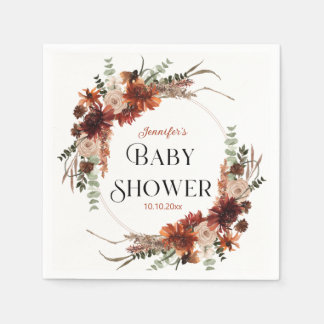 Elegant Rost Höst Blommig Krans Baby Shower Pappersservett