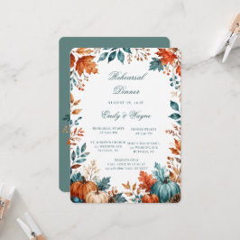 Elegant Rost & Mörk Teal Pumpa Övningsmiddag Inbjudningar