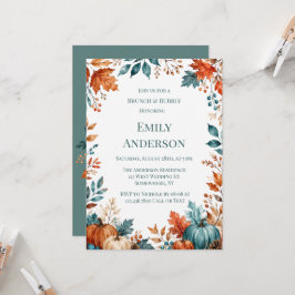 Elegant Rost och Teal Pumpor Brunch & Bubbly Inbjudningar