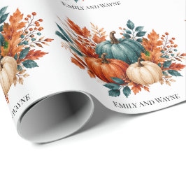 Elegant Rost och Turkos Pumpa Bröllopsnamn Presentpapper